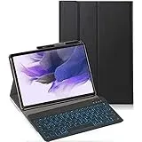 YHFZR Tastatur Hülle für Samsung Galaxy Tab S7 FE, [Deutsches QWERTZ] Ultraslim Hülle mit 7 Farben Beleuchtung Kabellose Tastatur mit Schützhülle für Samsung Galaxy Tab S7 FE T730/T736B 12.4", Schwarz