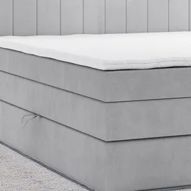 m-punkt Boxspringbett KUBA KING mit Bettkasten 180 x 200 cm Webstoff Grau mit Visco Topper Bett Bettkasten Taschenfederkern