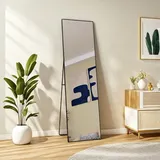 Standspiegel 140×40 cm,Ganzkörperspiegel Schwarz mit Aluminiumrahmen, Wand- oder Standspiegel für Flur, Schlafzimmer, Wohnzimmer, Bad oder Büro - Schwarz