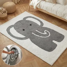 HANSE HOME Emil creme grau, B:140cm H:10mm L:200cm, Baumwolle, Teppiche, Kinderteppich, Waschbar, Handgemacht, Baumwolle, rutschfest Spielteppich, Kinderzimmer