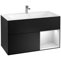 Villeroy & Boch Finion Waschbeckenunterschrank F04, 996x591x498mm, mit Regalelement , F040MTPD 99,6x59,1x49,8cm, Regal rechts White matt lacquer, Black matt lacquer