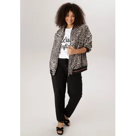 aniston plus ANISTON PLUS, Damen, Gr. 54, bunt (beige, schwarz, braun), Crêpe, Obermaterial: 100% Polyester. Futter: 100% Polyester, hüftlang, Rippbündchen kontrastfarben, Jacken Blouson, Mit Leodruck