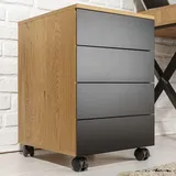 Riess-Ambiente Moderner Rollcontainer Studio 40cm Eichenoptik schwarz 4 Schubladen Büroschrank Schrank Container