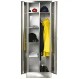 Reinsch Kleiderschrank aus Edelstahl, 2-flügelig, 1 Kleiderstange, 5 Böden, HxBxT 1.800 x 600 x 500 mm, Sockel