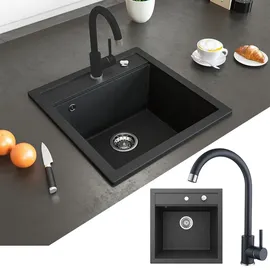 Bergström Spülbecken Schwarz, 49 x 50 cm mit Armatur Schwarz
