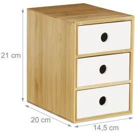 Relaxdays Schreibtisch Organizer 3 Schubladen Weiß,Hellbraun