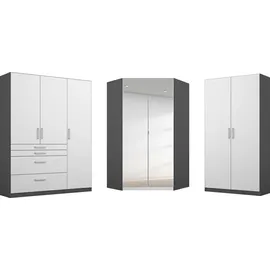 Rauch Schrank-Set RAUCH "Kleiderschrank Schrank Garderobe Garderobenschrank Eckschrank HOMBURG", weiß (graumetallic, hochglanz weiß), B:253cm H:197cm T:208cm, Holzwerkstoff, Kastenmöbel-Sets, viel Stauraum, oberer Schubkasten mit Einteilung MADE IN GERMANY