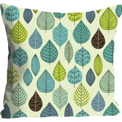 Dekokissen QUEENCE "Falling Leaves", blau (blau, grün, bedruckt), B:40cm L:40cm, Dekokissen_Sitzkissen_Kissenhüllen, mit fallenden Blättern, Kissenhülle ohne Füllung, 1 Stück