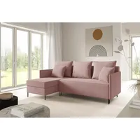 LIKMA Puderrosa Ecksofa ZAVO L-Form 214x142 cm mit Schlaffunktion (202x140 cm) Eckcouch mit 2 Bettkasten und Füßen Wohnlandschaft Bettsofa mit Stauraum Polstermöbel Sofa