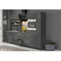 kochstation Küchenzeile »KS-Tulsa«, ohne E-Geräte, Breite 300 cm, schwarze Metallgriffe, MDF Fronten