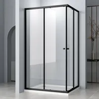 Eckeinstieg Duschkabine Schwarz 80x90 Cm Schiebetür Duschabtrennung, 90x80 Glas Doppel Schiebetüren Duschkabine Duschwand Doppelschiebetür Aus 5mm Esg Sicherheitsglas, Dusche Duschtür Höhe: 185cm