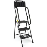 Waxberry 3-Stufen-Trittleiter mit Handläufen, 150 kg Tragfähigkeit, klappbare Trittleiter mit Abnehmbarer Werkzeugtasche, leichte & platzsparende, vielseitig für Haushalt, Küche, Büro