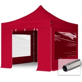 TOOLPORT Faltpavillon Pavillon 3x3m - mit 4 Seitenteilen (Panoramafenster) premium Dach Partyzelt rot