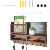 Marimor Schlüsselbrett, Briefhalter für Wand, Schlüsselablage Holz (40 cm) Aufbewahrungsschublade, schlüsselkasten, Schlüsselboard, Schlüsselhalter Schlüsselhaken (Braun)