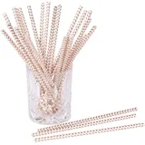 Papierstrohhalme Metallic Stripe 25 St. 100% Papier Einweg L:19,7cm biologisch abbaubare Trinkhalme, Farbe:roségold