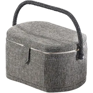 Kobolo Nähkästchen Nähkorb Nähkörbchen Nähkasten - grau -oval - Stoff - 29x20x16 cm