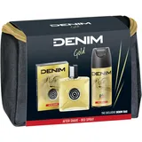 Denim - Geschenk für Herren, After Shave After Shave 100 ml und Deodorant Spray 150 ml, Duft Gold, mit Kulturbeutel für Herren