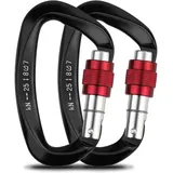 Kletterkarabiner, 2 Stück, Selbstsichernder Karabiner, Aluminium-edelstahl-d-ring-karabiner Zum Klettern Und Abseilen, Hunde Sperren, Hängemattenschaukel, Zelt, Große Größe, Schwarz - Crezuo