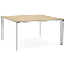 Kadima Design Bürotisch quadratisch modern | 140x140 cm | Chromakzente | Großzügiger Workspace | Beige-Weiß