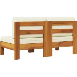 vidaXL Mittelsofas 2-tlg. mit cremeweißen Kissen massivholz akazie