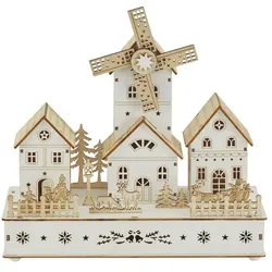 LED Holzwindmühle   , weiß , Holzwerkstoff,Kunststoff , Maße (cm): B: 28 H: 26,5