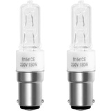 Caldarax 2 Stück B15d 150W Halogenlampe Dimmbar, Warmweiß 2700K, 2870LM, Klar Halogenlampe Ceram Base, für Deckenlampe, Kronleuchter, Nähmaschinenlampe, Wandlampe