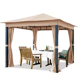 TOOLPORT Gartenpavillon 3x3 m ALU Premium ca. 220g/m2 Dachplane wasserdicht Pavillon - 4 Seitenteile Gartenzelt Taupe ca. 9x9cm Profil
