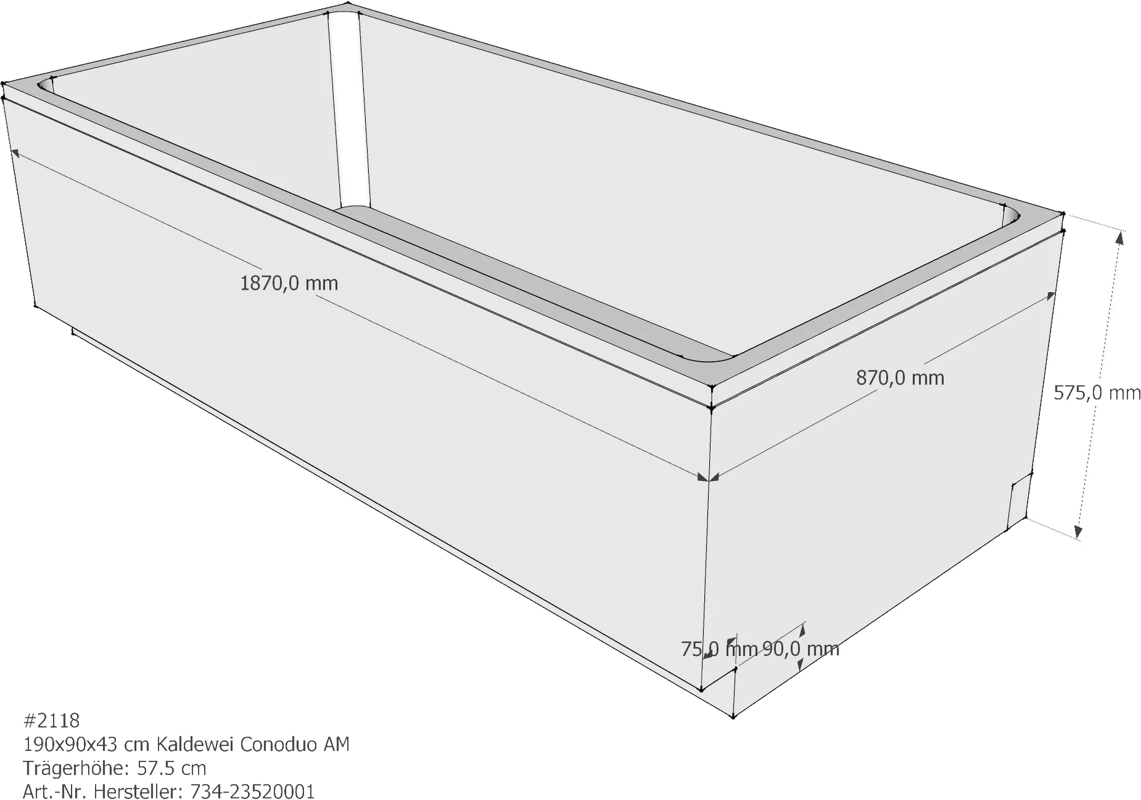 Wannenträger Kaldewei Conoduo 190x90x42 cm AM