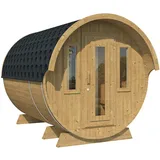 Wolff Finnhaus Saunafass 330 de luxe-Bausatz zur Selbstmontage-Schwarz-Thermoholz inkl. gratis Sauna-Set (6-teilig)