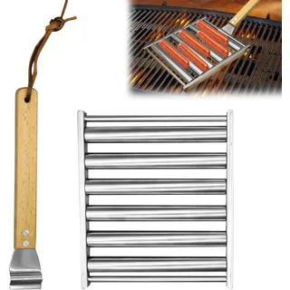 Hot-Dog-Roller, Edelstahl-Hot-Dog-Roller-Grillständer für Grill, Abnehmbarer Hot-Dog-Dampfgarer-Halter mit zusätzlichem Langen Holzgriff, 5 Hot-Dog-Wurstgrills für Camping, Grillzubehör