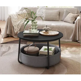 VASAGLE Couchtisch mit Korb aus Stoff, tintenschwarz-schiefergrau