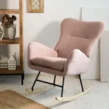 HOMLA Schaukelstuhl Schwingsessel Eszimmerstuhl Wohnzimmerstuhl Küchenstuhl LUNNIE rosa in Teddy BOUCLÉ Stoff 67x78x92 cm