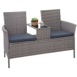 Poly-Rattan Sitzbank mit Tisch HWC-E24, Balkonset, grau, Kissen dunkelgrau