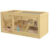 PawHut Hamsterkäfig aus Holz Kleintierkäfig Spielhaus für Gerbils mit Schaukeln Leitern