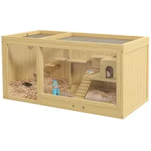 PawHut Hamsterkäfig aus Holz Kleintierkäfig Spielhaus für Gerbils mit Schaukeln Leitern