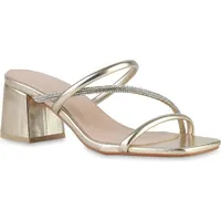 VAN HILL Damen Pantoletten Blockabsatz Strass Trendy Schuhe 216706