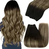 YoungSee Echthaar Tressen zum Einnahen Balayage Tressen Echthaar Schwarz Balayage Braun Blond Weft Extensions Echthaar Tressen Remy Haare Echthaar Tressen Weaving Hair Extensions 100g #1B/4/27