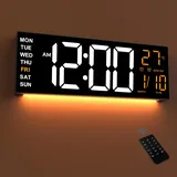 Mee 2ou 16,5" Große LED Digital Wanduhr mit Nachtlicht, Automatischer Dimmfunktion, 2 Weckern, 8 RGB-Farben, Temperaturanzeige, Fernbedienung, 12/24 Std., Timer für Wohnzimmer, Schlafzimmer, Büro