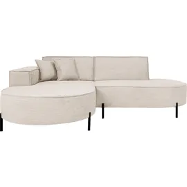 WFL GROUP Ecksofa, Hana Loft 3-Sitzer links Cordstoff Chenille, Creme, 241/80/168 cm,