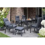 Mr. Deko Gartenmöbelset Relaxsessel Merida + Hocker mit Tisch Tarifa 160/210 x 90 cm