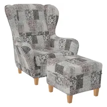 Supellex Ohrensessel Sofia Textil 92 x 68 x 95 cm Braun mit Hocker
