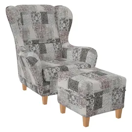 Supellex Ohrensessel Sofia Textil 92 x 68 x 95 cm Braun mit Hocker