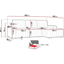 Mirjan24 Ecksofa mit Bettkasten und Schlaffunktion, L-Form Sofa (Farbe: Manila 14, Seite: Rechts)