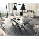 DELIFE Esstisch Edge, Reliefglas Rauchschwarz 3D-Design 200x100 Spider Flachstahl Edelstahl schwarz 200 cm x 77 cm x 100 cm