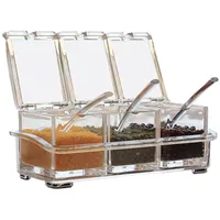 YMYL Transparente Gewürzbox, 3 Stück Gewürzdosen aus Acryl, Gewürzbehälter mit Deckel und Löffeln für Salz, Zucker, Kardamon, Zimt, Nelken, Senf, Muskatnuss und Pfeffer