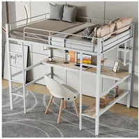 OKWISH Hochbett Hochbett aus Metall mit integriertem Schreibtisch (Regalen und Bücherregal für Kinder, Jugendliche und Erwachsene, 90x200cm) ohne Matratze weiß