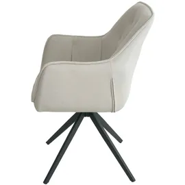 Mendler 2er-Set Esszimmerstuhl HWC-L80, Küchenstuhl Polsterstuhl Stuhl mit Armlehne, drehbar, Metall Stoff/Textil creme-beige