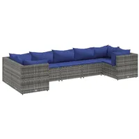 vidaXL 7-tlg Garten-Lounge-Set mit Kissen Grau Poly Rattan Modell 93