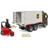 Bruder 03582 - Scania Super 560R UPS Logistik-LKW mit Mitnahmestapler braun 1:16