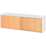 bümö Lowboard Schiebetürenschrank in Weiß/Buche - Büromöbel Sideboard aus Holz, 160 cm breit, Büroschrank nur 40 cm schmal, Büro Schrank mit